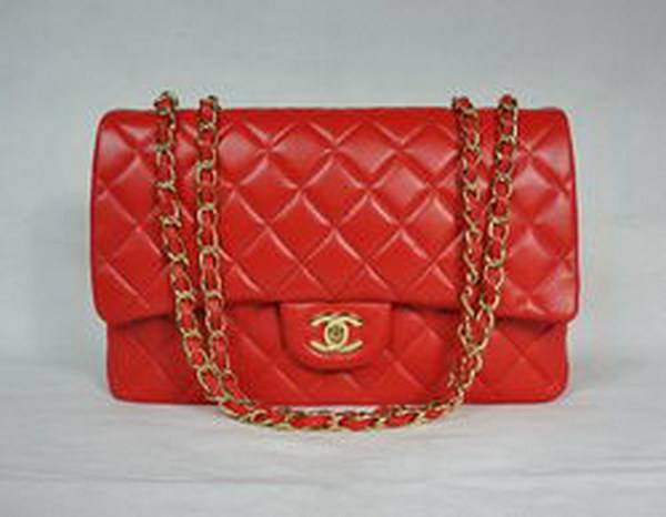 7A Replica Chanel Jumbo A28600 Red Lambskin Leather with Golden Hardware Flap